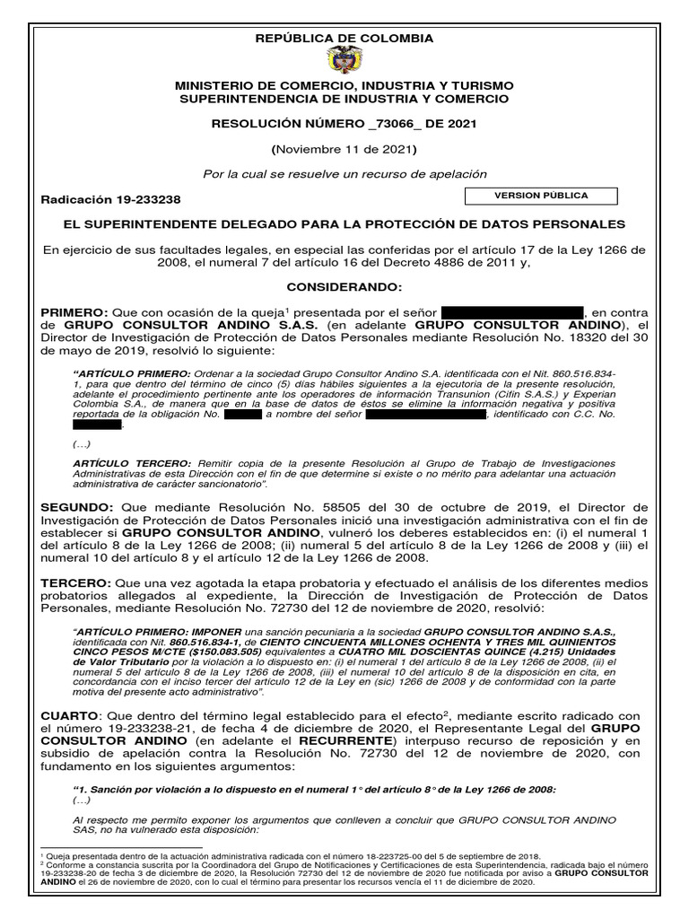 Resolución 73066 De 11 De Noviembre De 2021 Grupo Consultor Andino