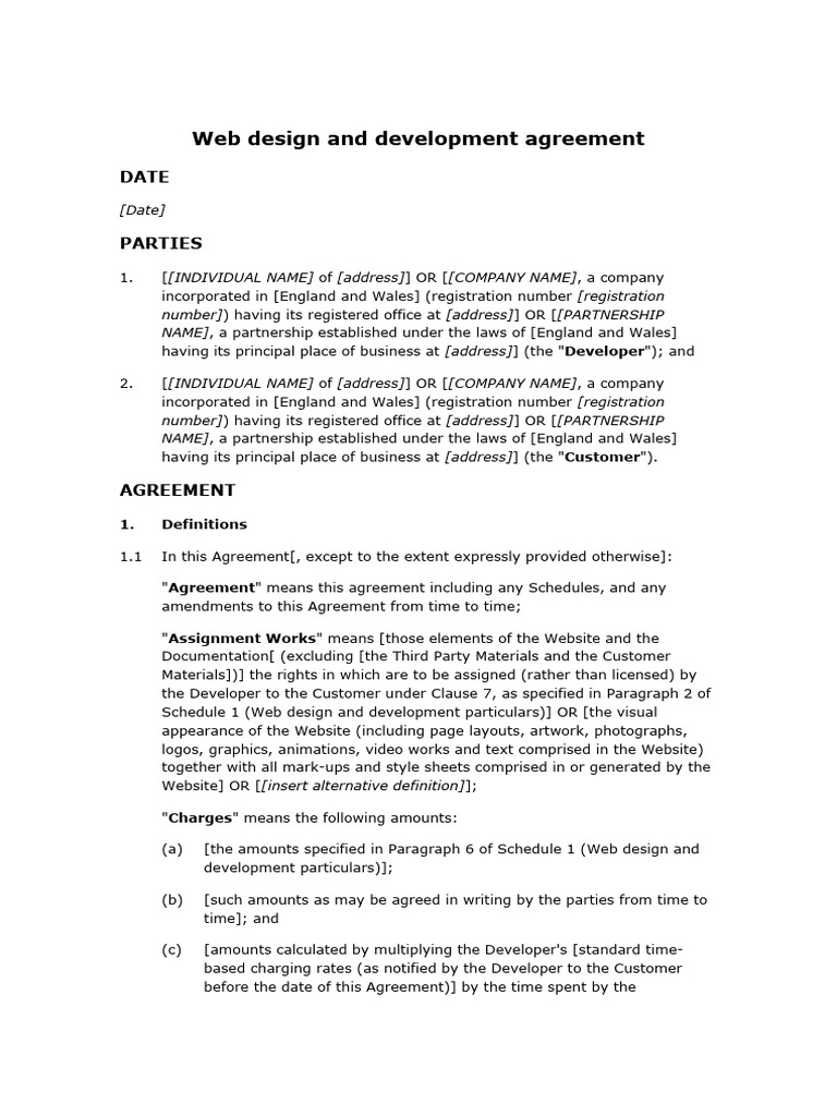 Free web design and development agreement pdf license legal liability