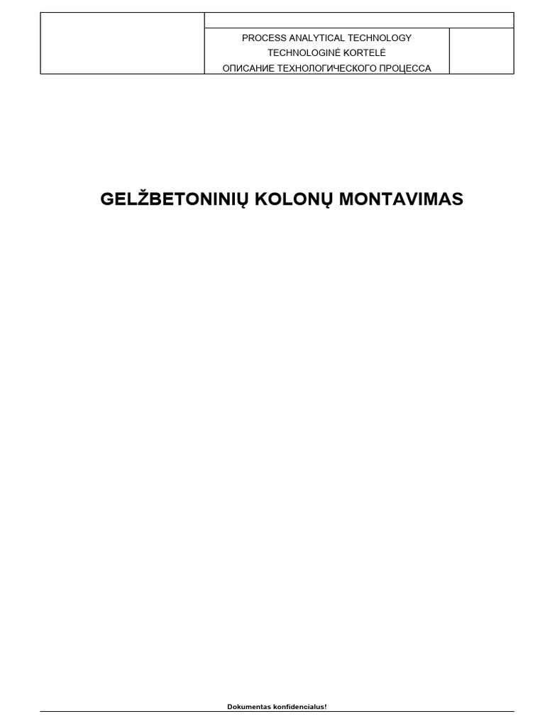 Kolonu Montavimas Technologinė Kortelė | PDF