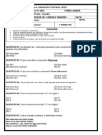 avaliação de INGLÊS 6º ano 1º bimestre