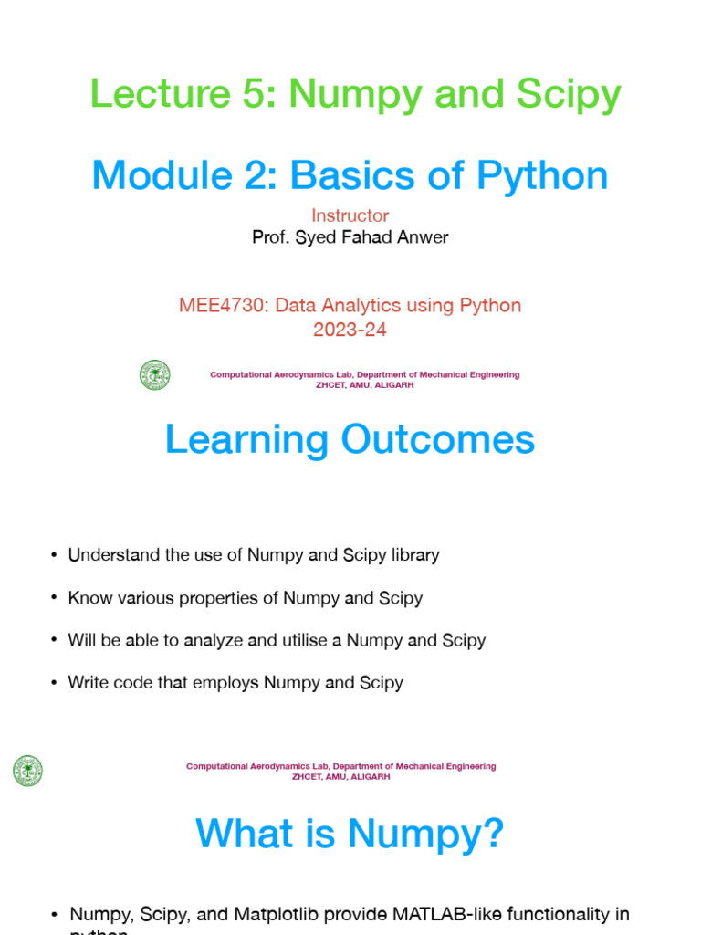 Numpy and Scipy Basics in Python | PDF | Linear Algebra | Algebra