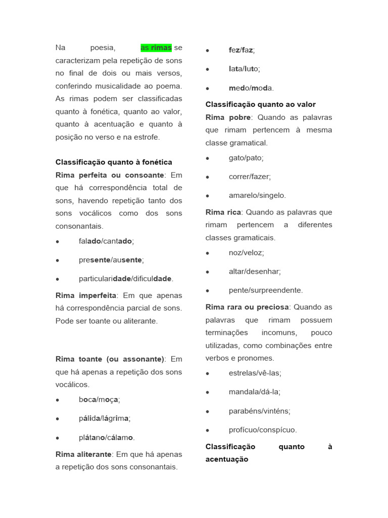 Classificação das Rimas na Poesia | PDF | Fonética | Rima