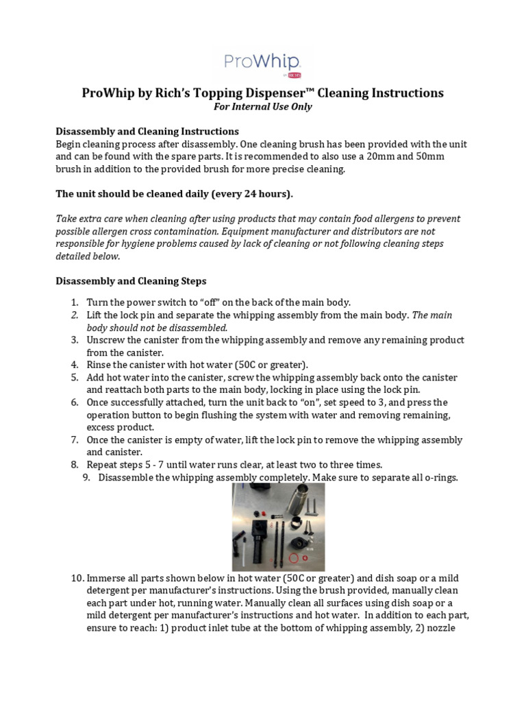 ProWhip Topping Dispenser Cleaning Guide | PDF | Home & Garden ...