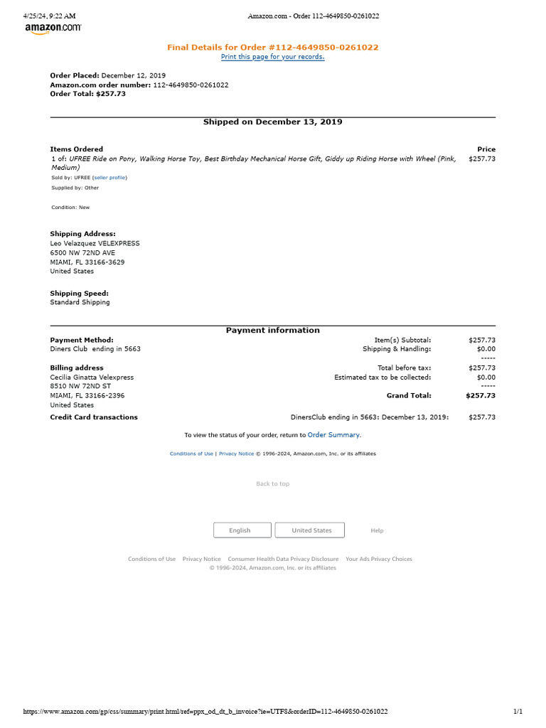 Amazon Order Summary - December 2019 | PDF | Economies | Payments