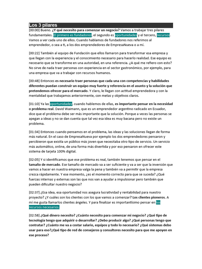 Tres pilares para emprender con éxito | PDF | Iniciativa empresarial ...