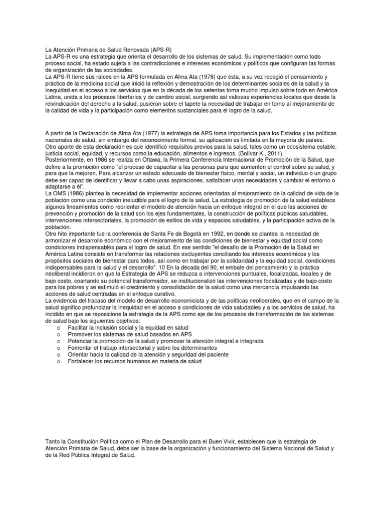 Atención Primaria de La Salud Renovada Apsr | PDF | Promoción de la ...