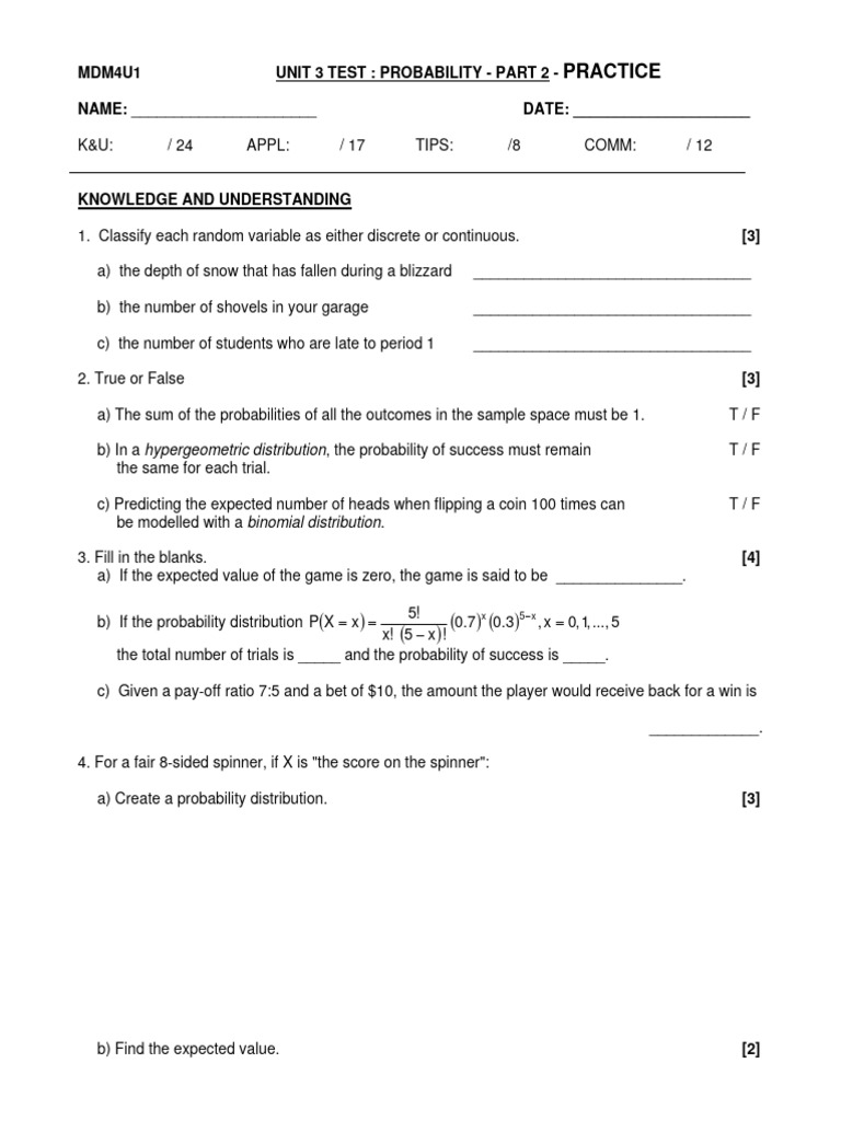 U3 PracticeTest April2015 | PDF | Probability Distribution ...