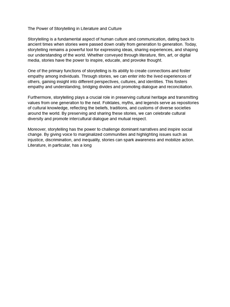 Storytelling's Impact on Culture and Empathy | PDF | Social Science