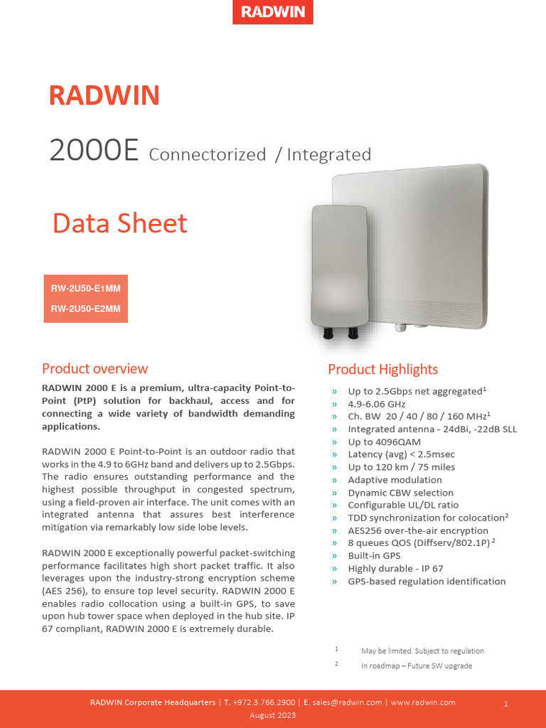RADWIN 2000E Data Sheet Overview | PDF | Computer Networking ...