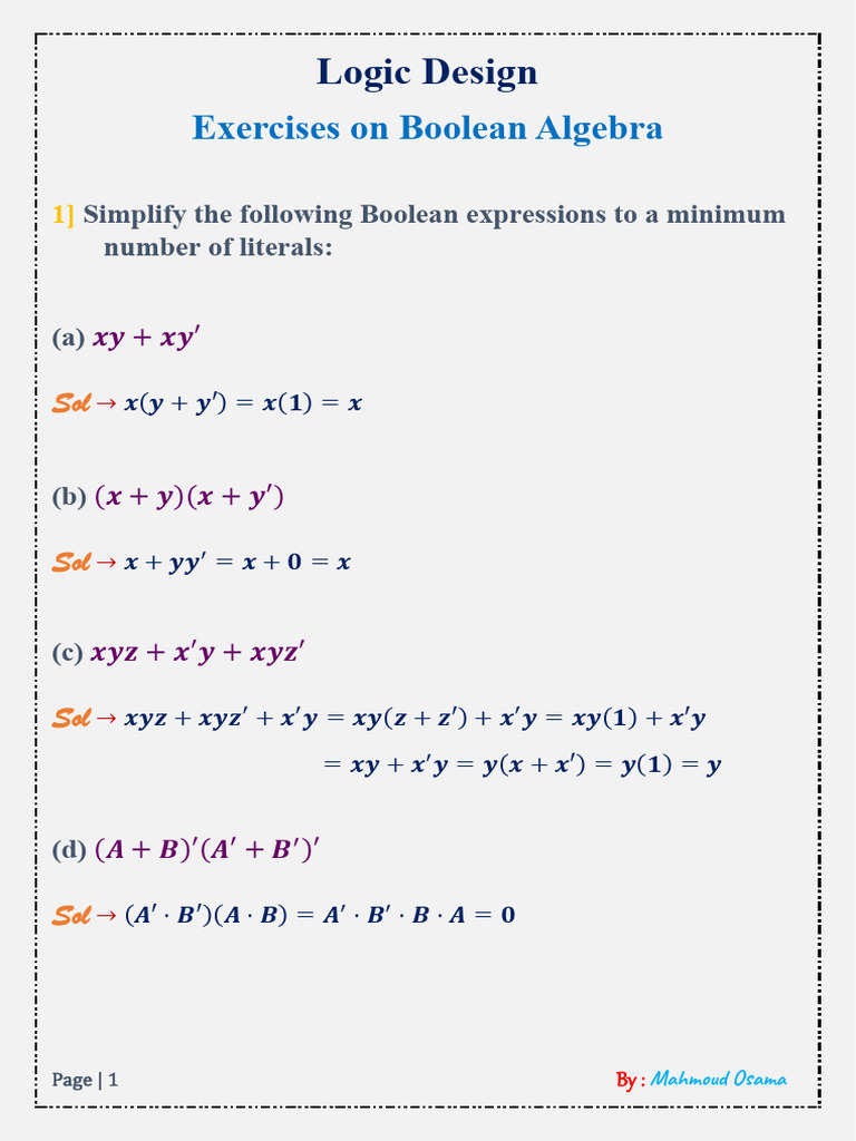 Exercises On Boolean Algebra | PDF | Formalism (Deductive ...