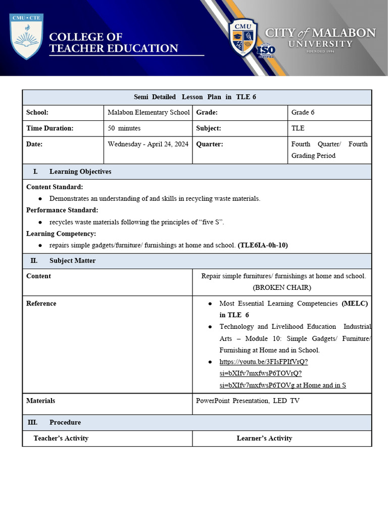 Demo Tle Gr6mes Pdf Learning Tools