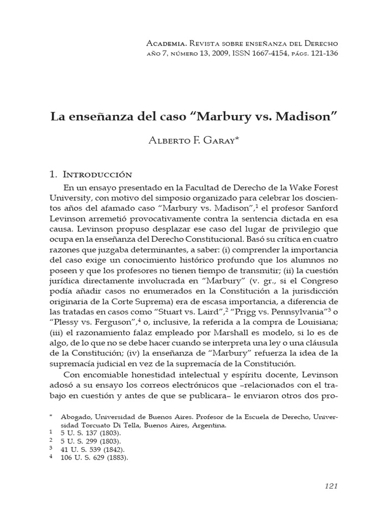 Crítica y enseñanza de Marbury vs. Madison | PDF | Tribunal Supremo de ...