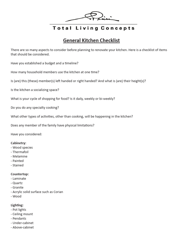 Kitchen Checklist PDF