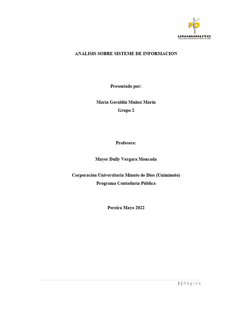 ENSAYO - SISTEMAS DE INFORMACION EDUR Maria Geraldin Miñoz - ID818623 ...