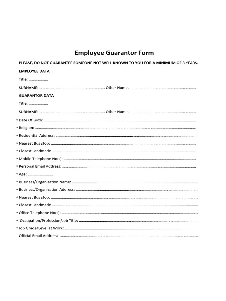 Employee Guarantor Form Template | PDF | Legal Liability | Civil Law ...