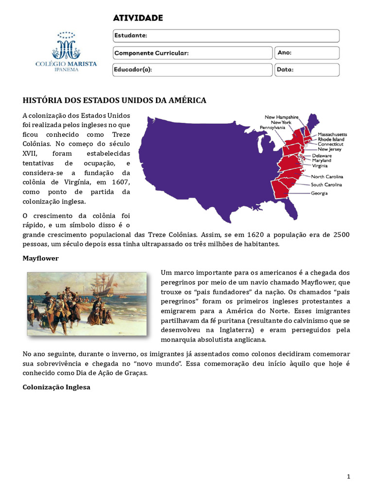 Adap - Colonização Eua | PDF | Treze Colônias | Os Estados Unidos