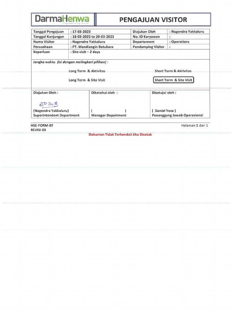 Nagendra Visitor Form | PDF