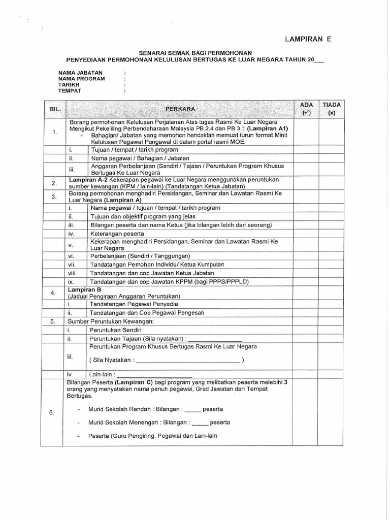 Lampiran E - Senarai Semak Urusan Rasmi Ke Luar Negara | PDF