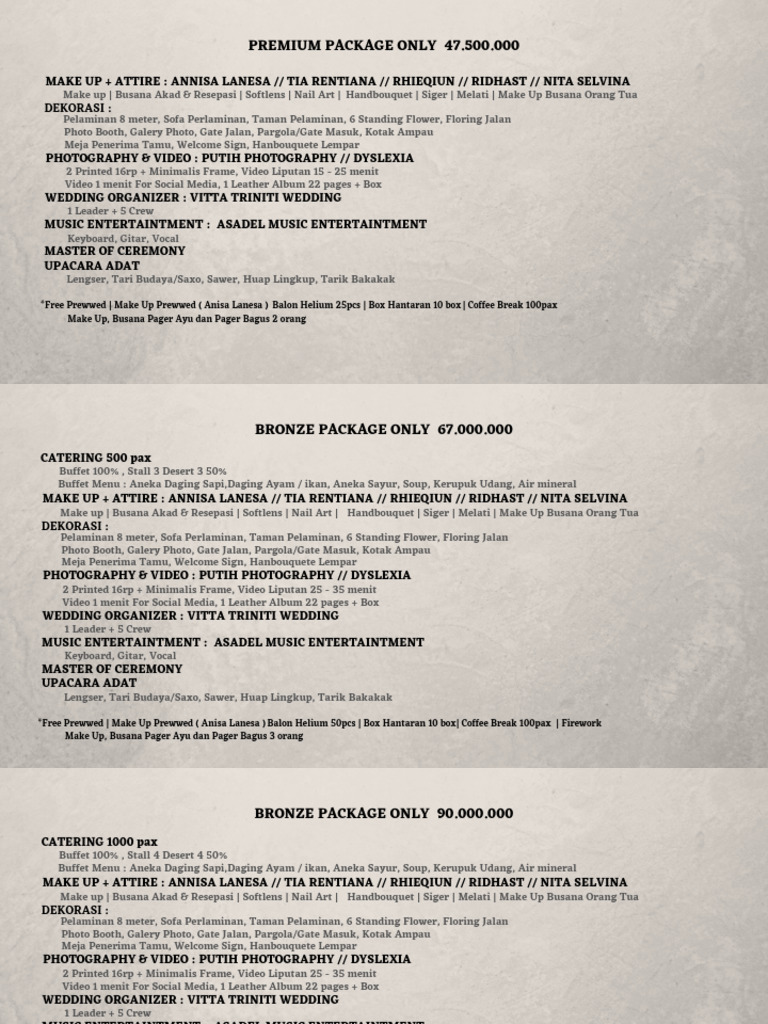 Wedding Package Details and Pricing | PDF