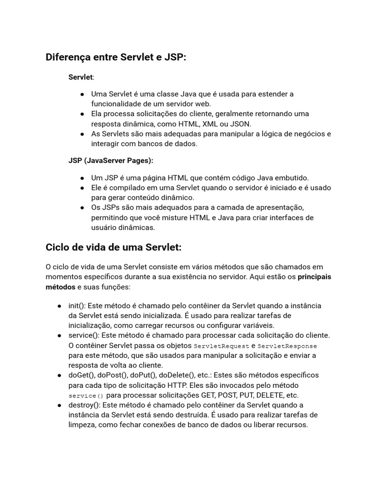 Diferenças entre Servlets e JSP | PDF | Programas | Programação de ...