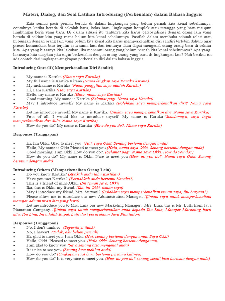 Materi Introduction Kelas X | PDF | Pengembangan Diri