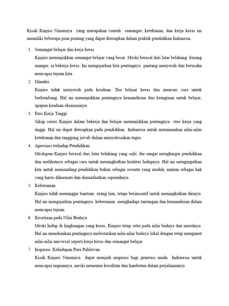 Etos Kerja Kinjiro dalam Pendidikan Indonesia | PDF | Karier & Perkembangan