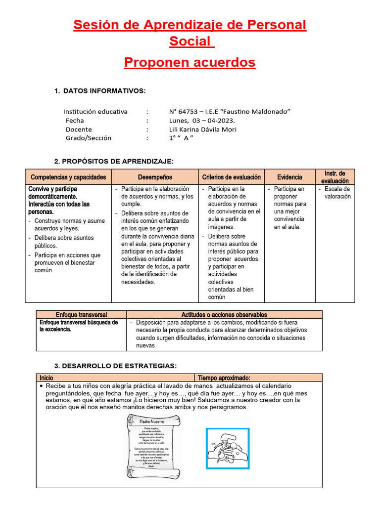 Sesion de Aprendizaje de Personal Social - 03.04.2023 | PDF ...