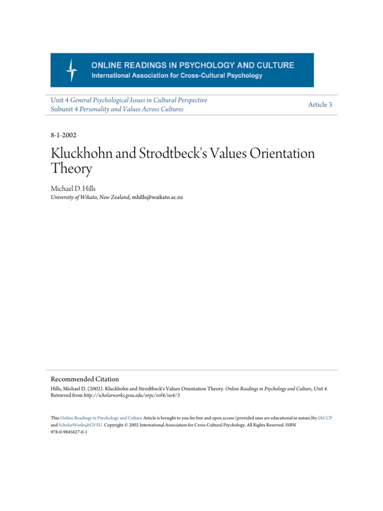 Kluckhohn and Strodtbeck's Values Orientation Theory | PDF | Attitude ...