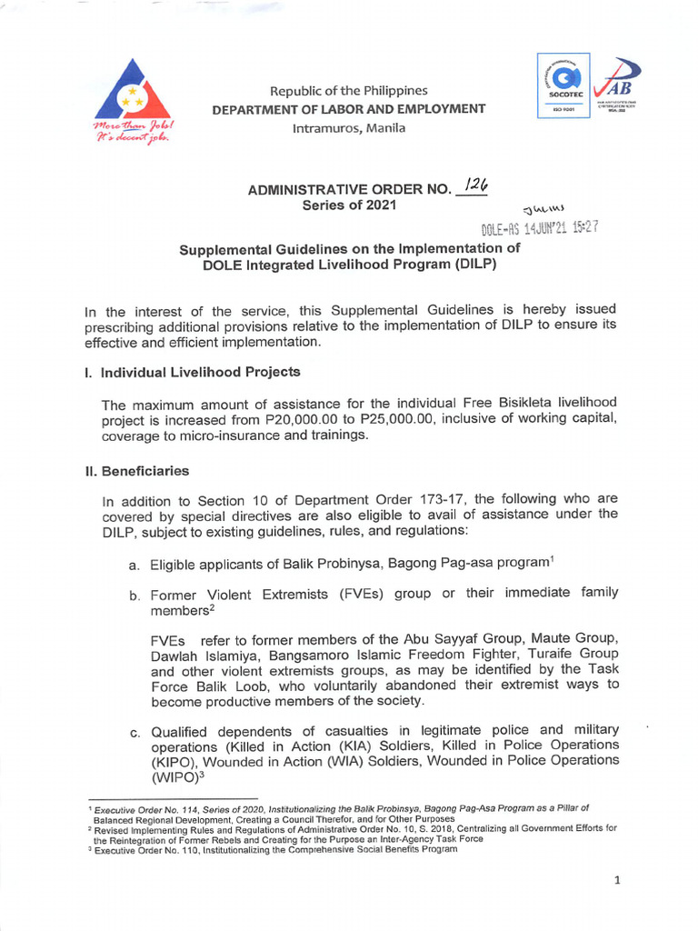 AO 126 DILP 14jun21 | PDF