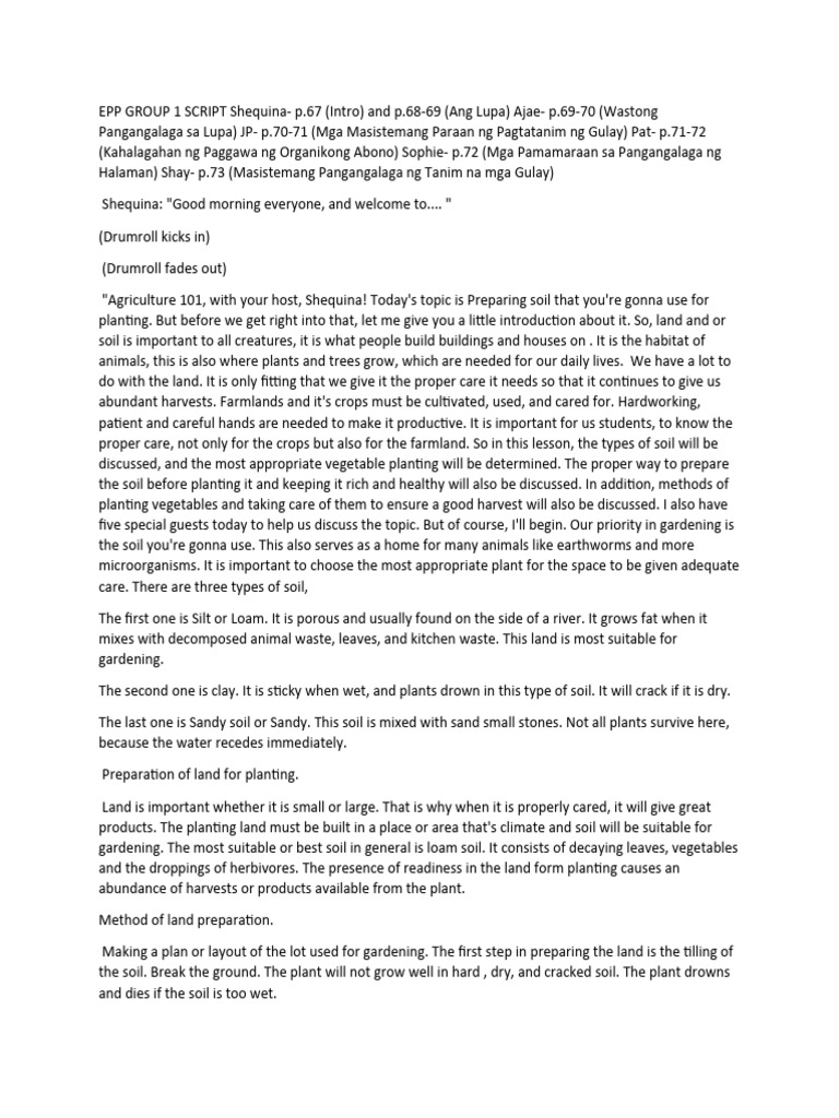 Epp Group 1 Script | PDF | Soil | Loam