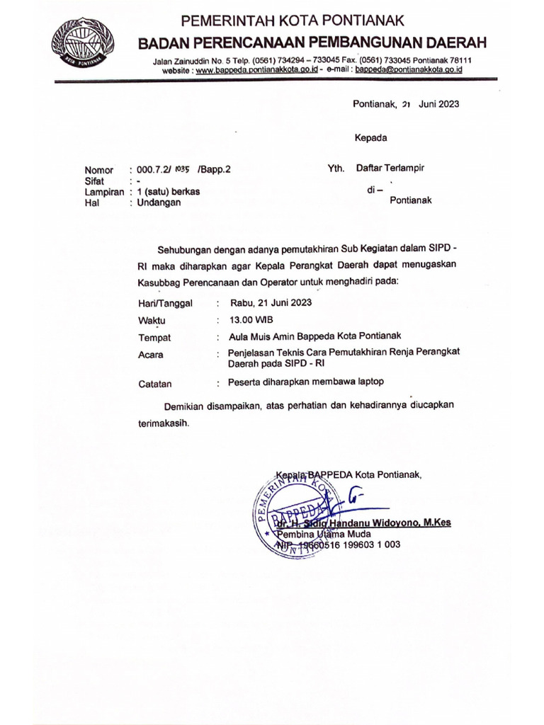 Undangan Rapat Pemutakhiran Renja PD Pada SIPD-RI | PDF