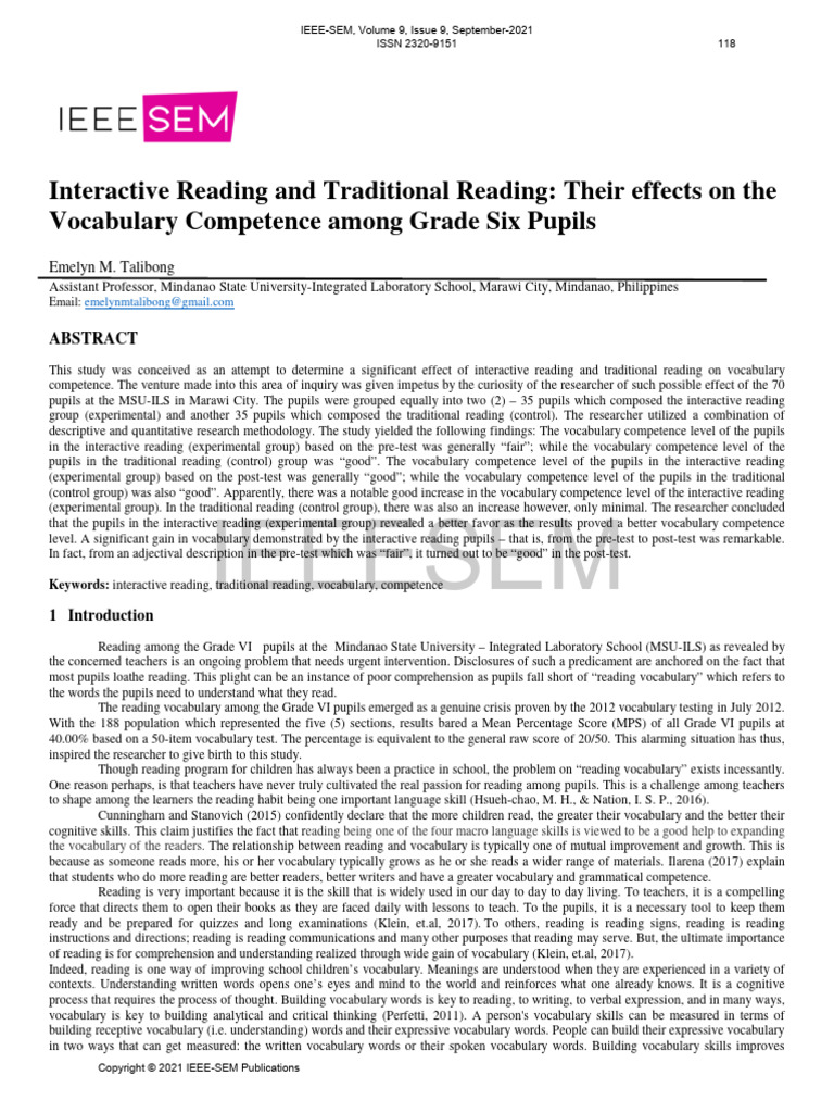 Interactive reading and traditional reading their effects on the