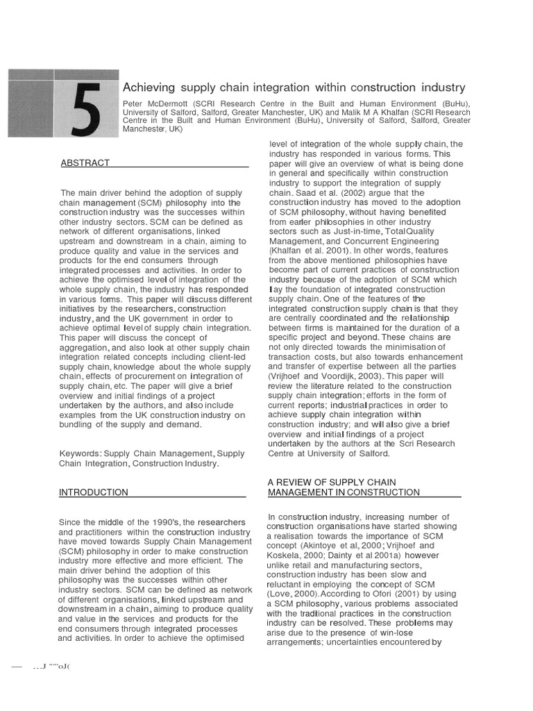 Integrated Supply Chain in Construction | PDF | Supply Chain | Supply ...