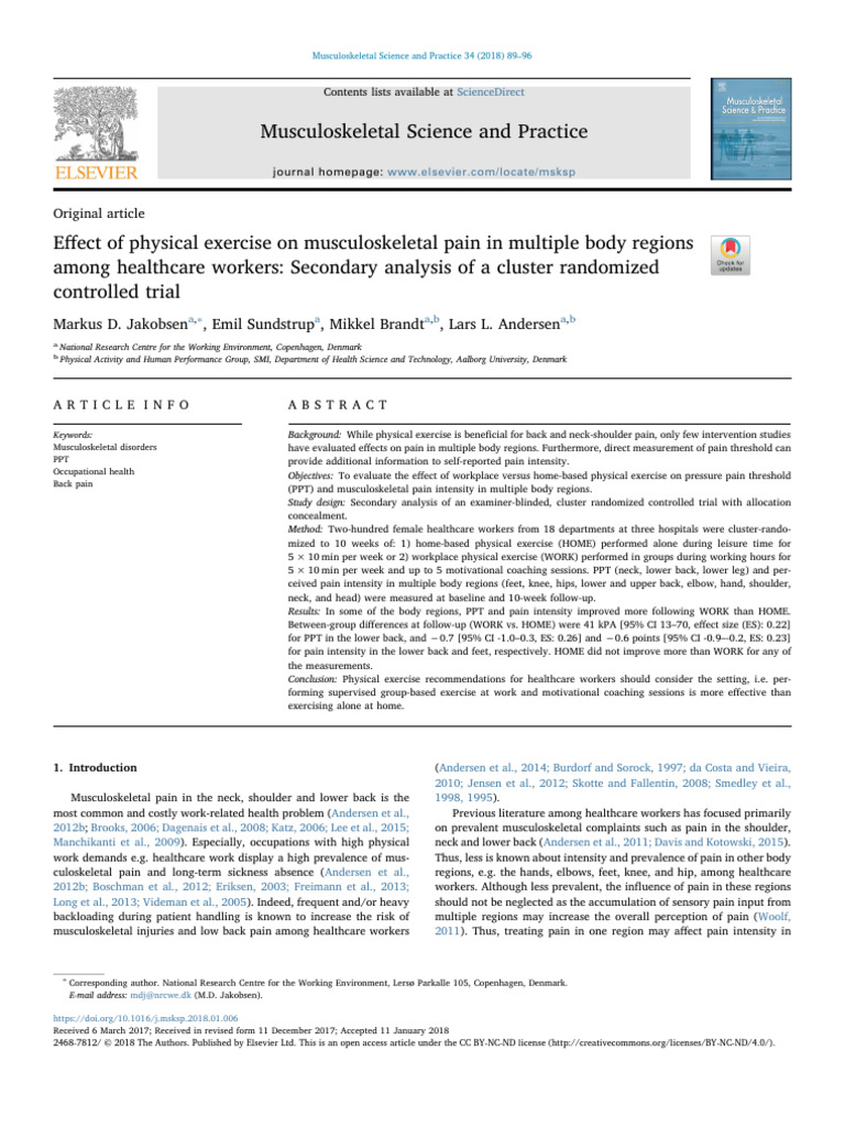 Exercise Impact on Musculoskeletal Pain | PDF | Pain | Low Back Pain
