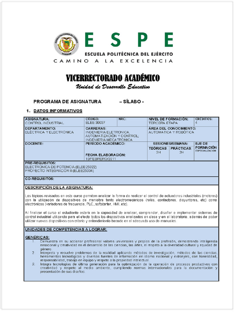 Syllabus Control Industrial PDF