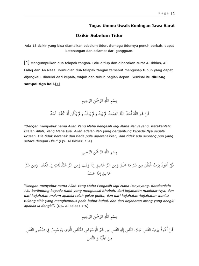 Dzikir Sebelum Tidur dalam Islam | PDF