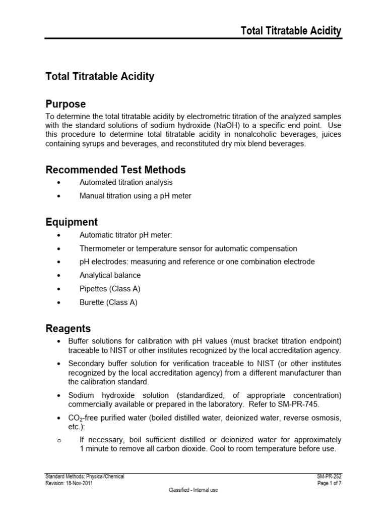 Total Titratable Acidity Procedure | PDF | Titration | Chemistry