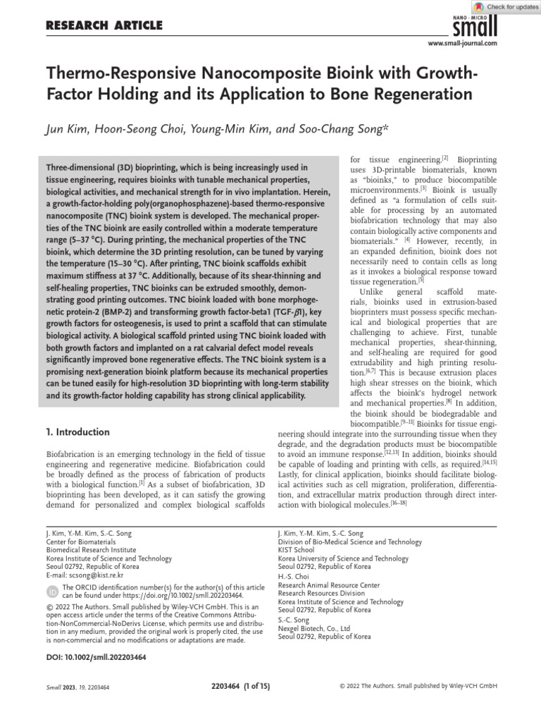 Thermo-Responsive Bioink for Bone Regeneration | PDF | Tissue ...