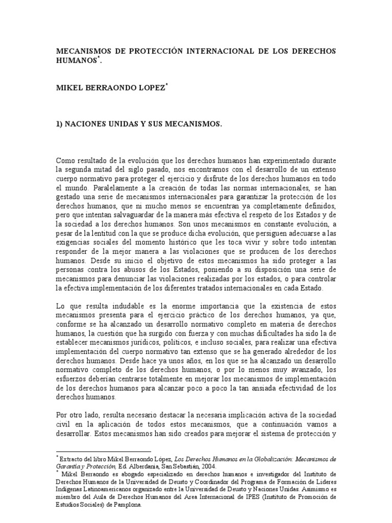 Mecanismos de Proteccion Internacional de Derechos Humanos | PDF ...