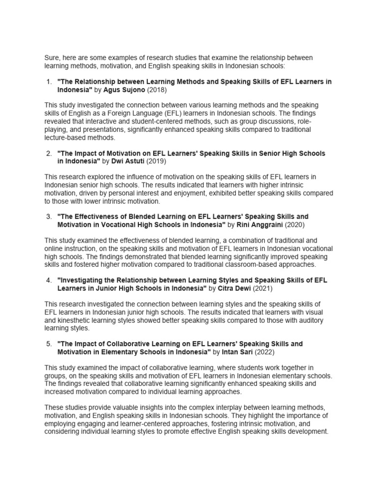EFL Learning Methods & Motivation in Indonesia | PDF | Learning ...