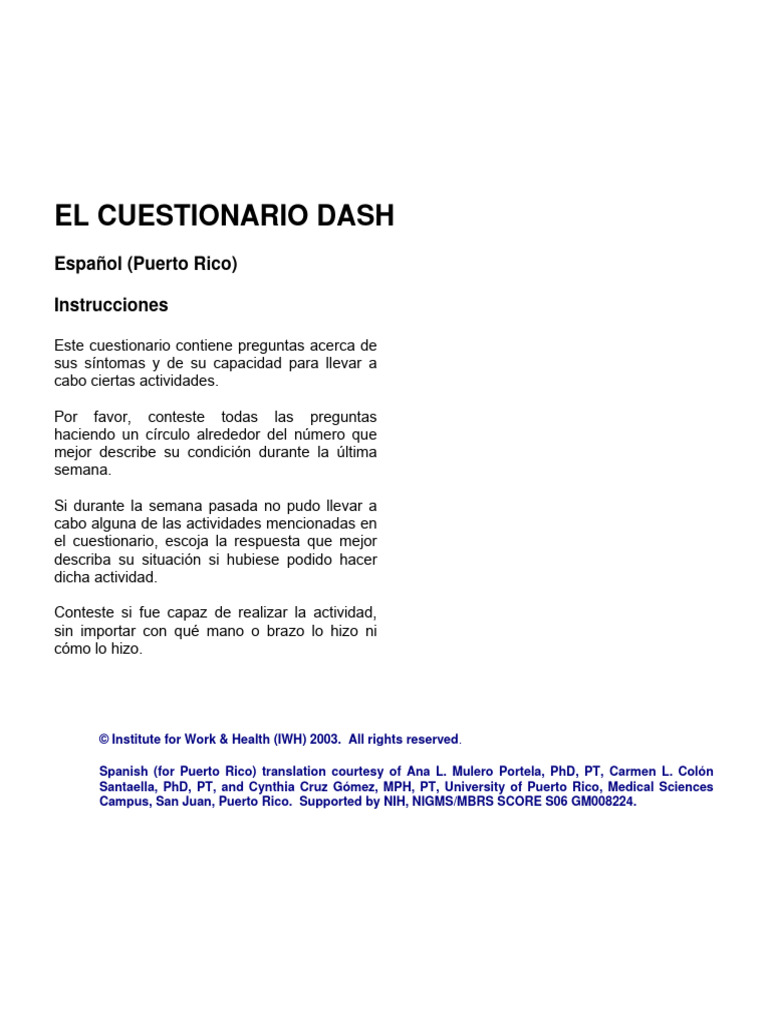 DASHSP Cuestionario DASH | PDF | Deportes | Ocio