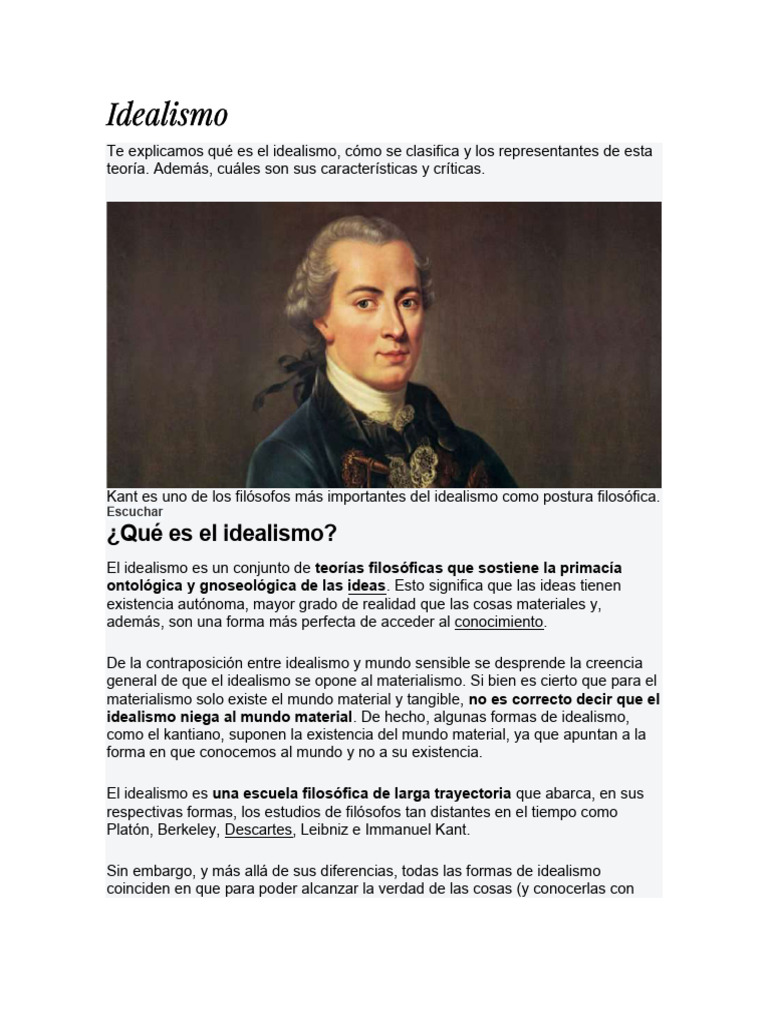 Idealismo y Tipos Generales Del Idealismo Descargar gratis PDF