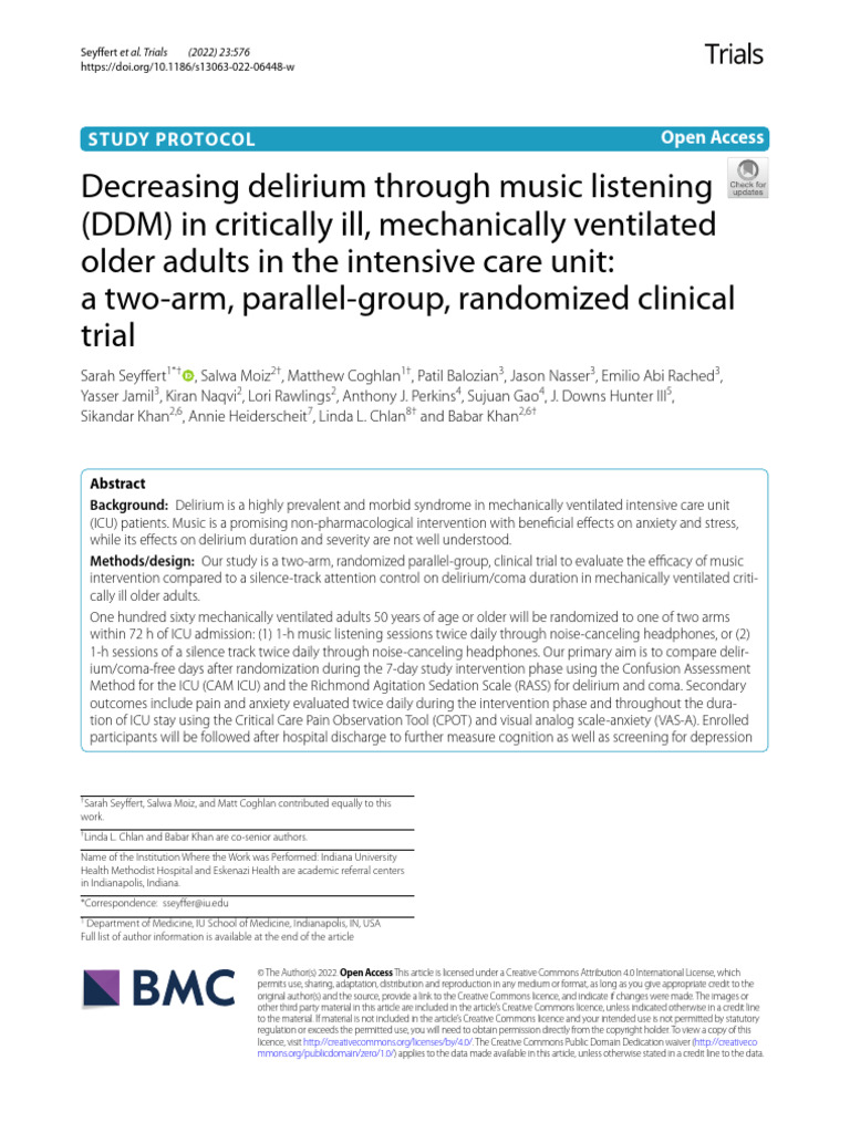 Decreasing Delirium Through Music Listening | PDF | Intensive Care Unit ...