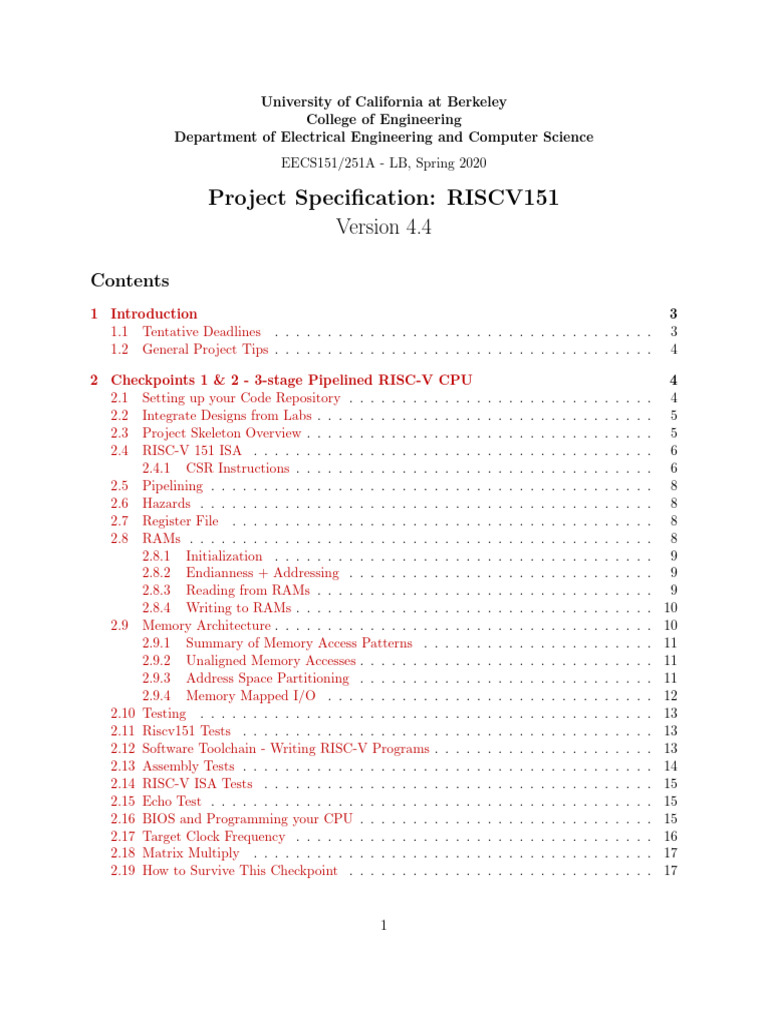 RISC-V CPU Project Specification Guide | PDF | Random Access Memory ...
