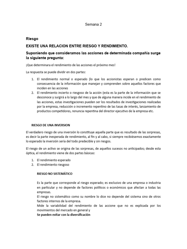 Relación Riesgo-Rendimiento en Inversiones | PDF | Compartir (Finanzas ...