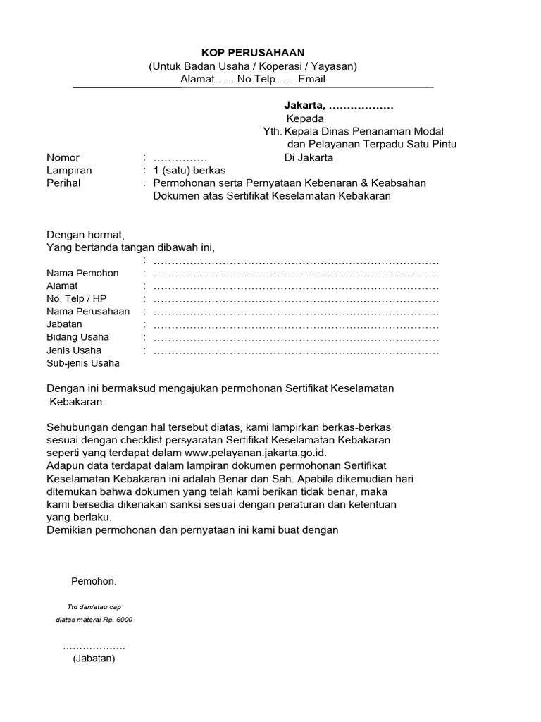 Permohonan Sertifikat Keselamatan Kebakaran | PDF