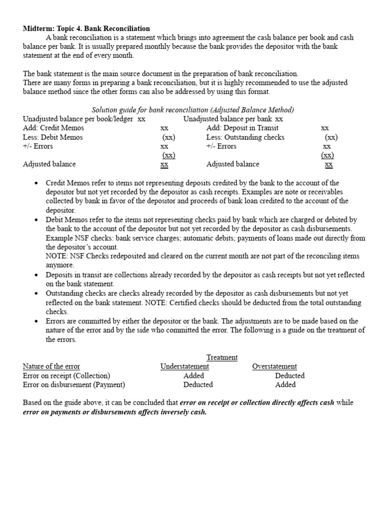 Bank Reconciliation Pdf Banks Deposit Account