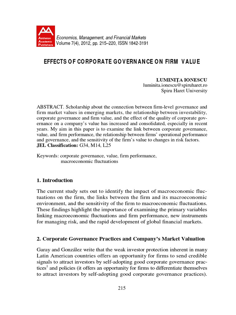 Corporate Governance Impact on Firm Value | PDF | Macroeconomics ...