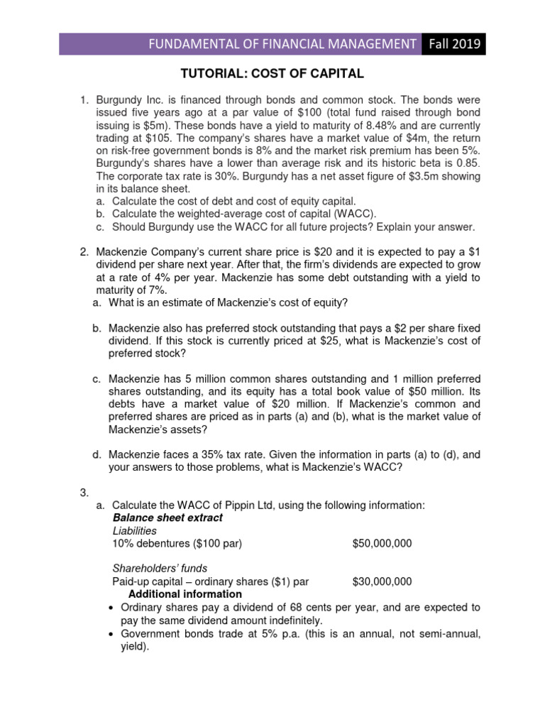 Cost of Capital Calculations and WACC Analysis | PDF | Cost Of Capital ...