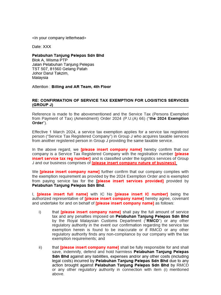 SST Exemption Confirmation for Group J | PDF | Taxes | Indemnity